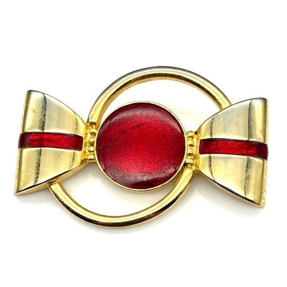 Fantastic Red and Gold Vintage Brooch with Shades of Art Deco Flair - Picture 1 of 6